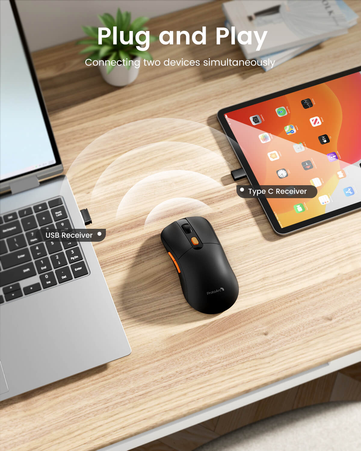 ProtoArc® EM15 USB C Wireless Mouse Dual Mode Mouse Jiggler