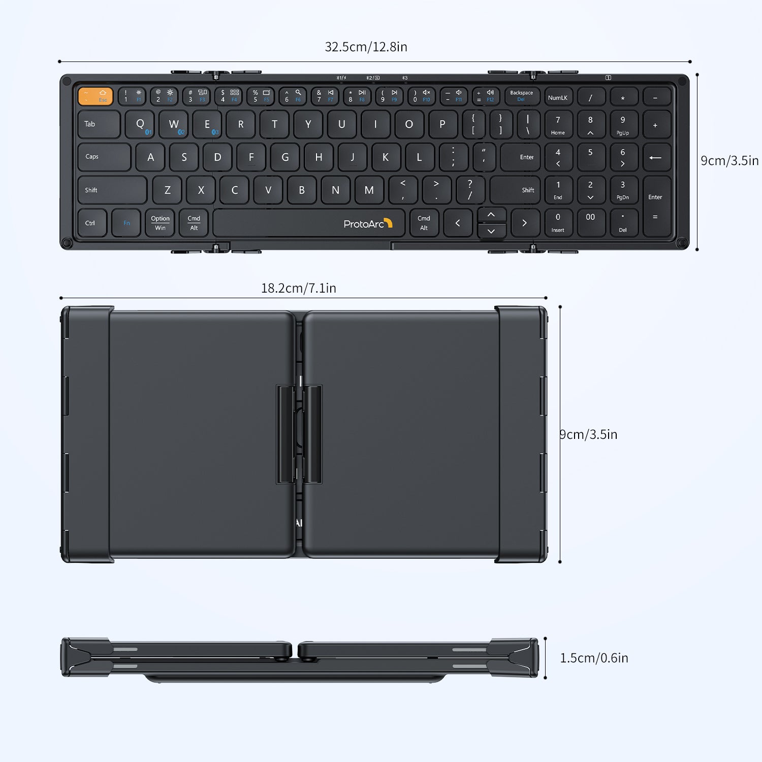 ProtoArc® XK01 Mini Foldable Bluetooth Keyboard with Number Pad