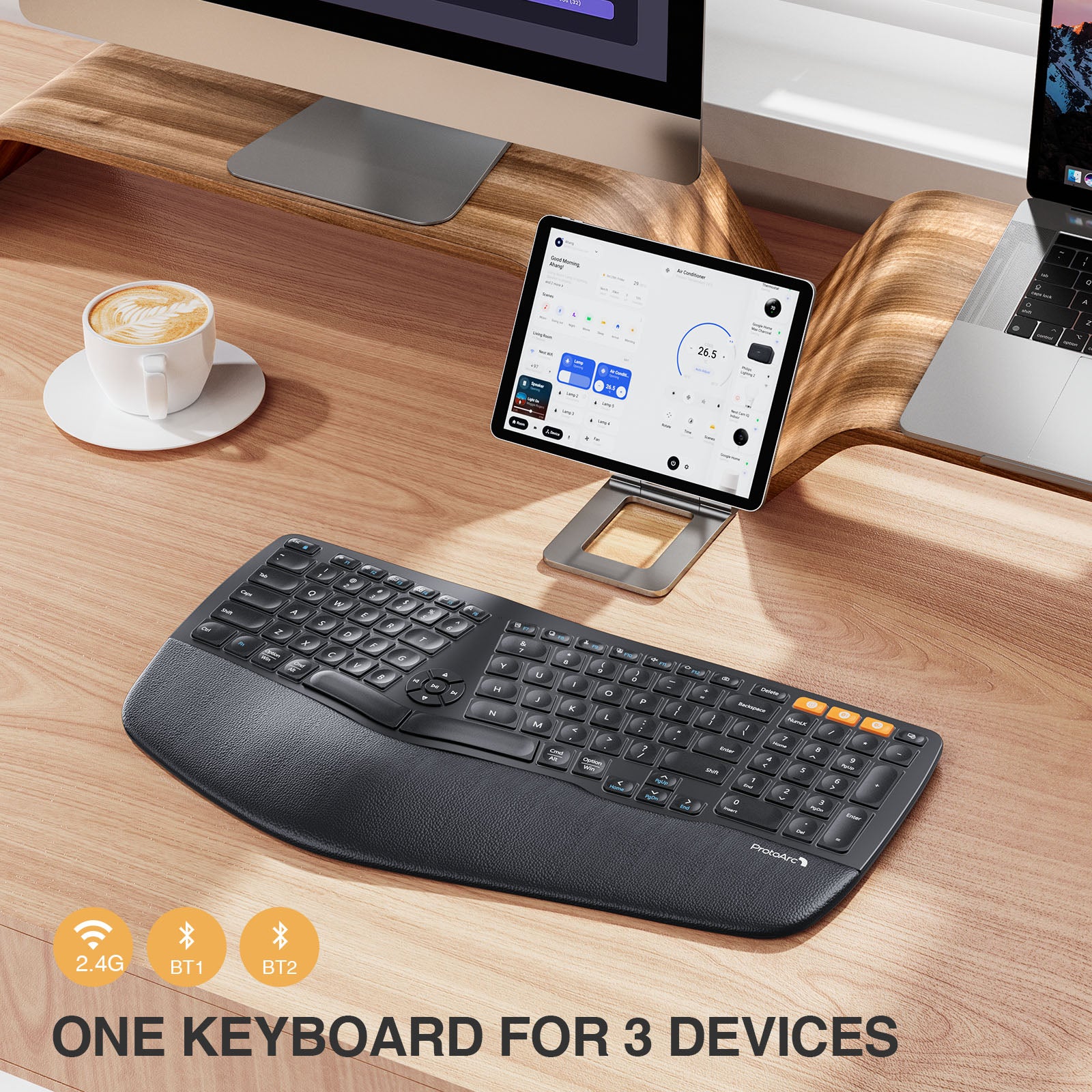 ProtoArc® EK01-NL Wireless BluetoothErgonomic Split Keyboard with Wrist ...