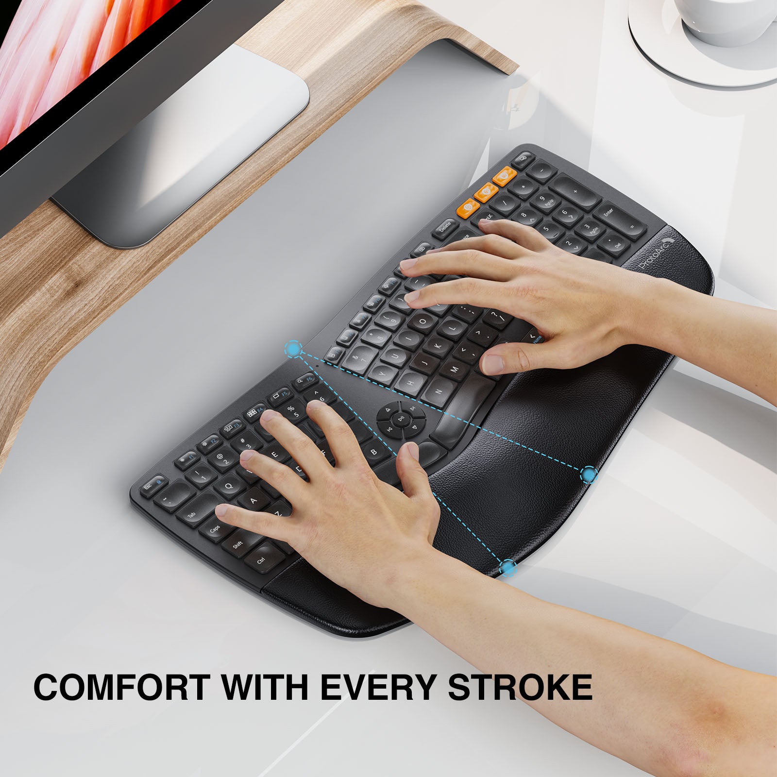 ProtoArc® EK01-NL Wireless BluetoothErgonomic Split Keyboard with Wrist ...