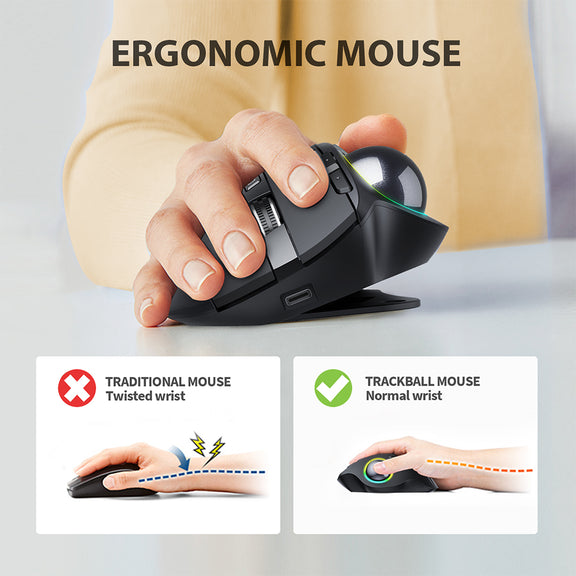 ProtoArc® EM01 Advanced Ergonomic Wireless RGB Trackball Mouse